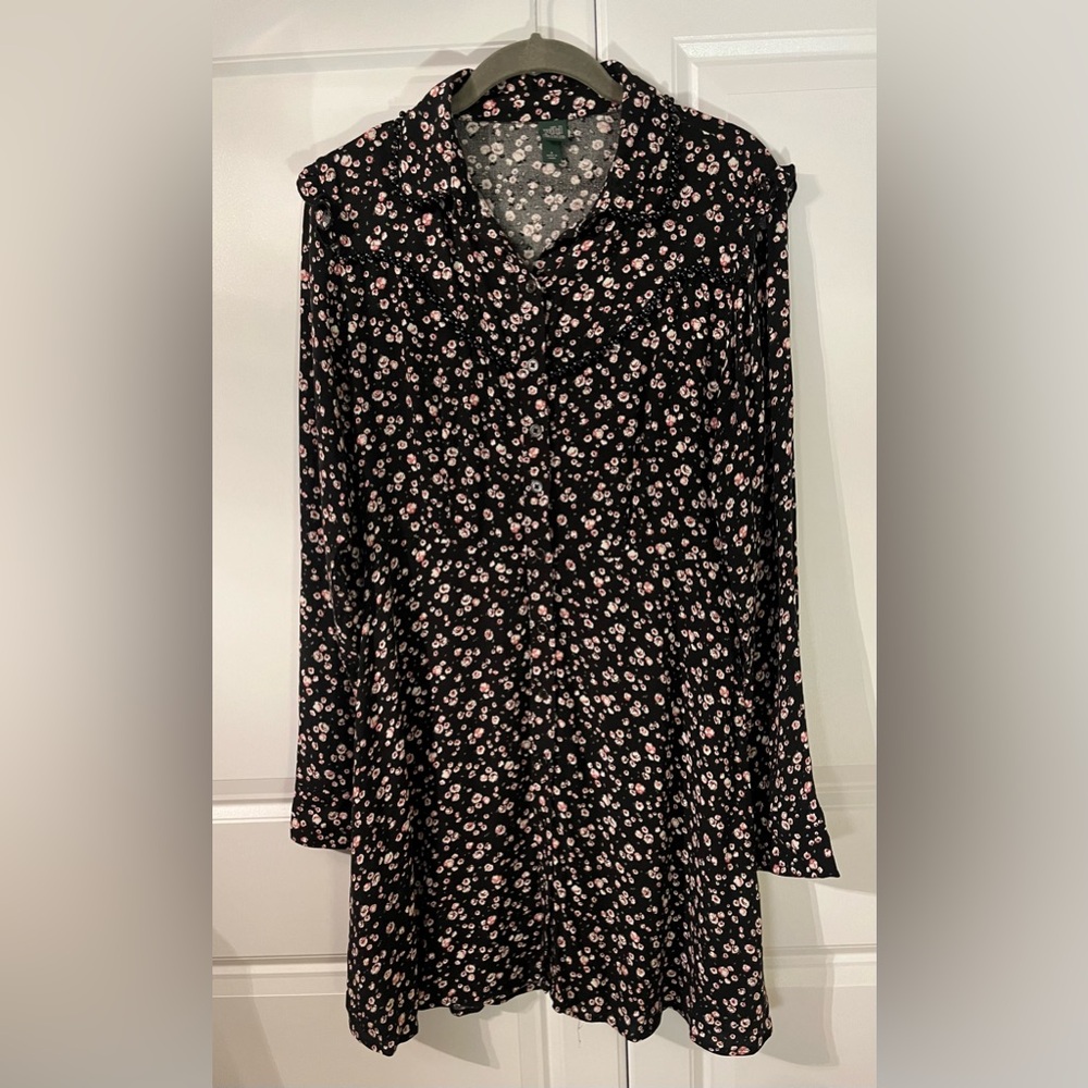 Wild Fable Long Sleeve Floral Button Up Dress with Beaded Collar- Small
